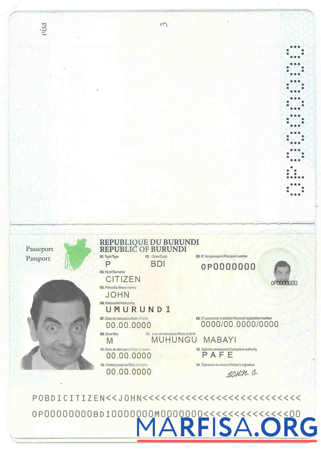 Printable Burundi passport (2011 2019) example
